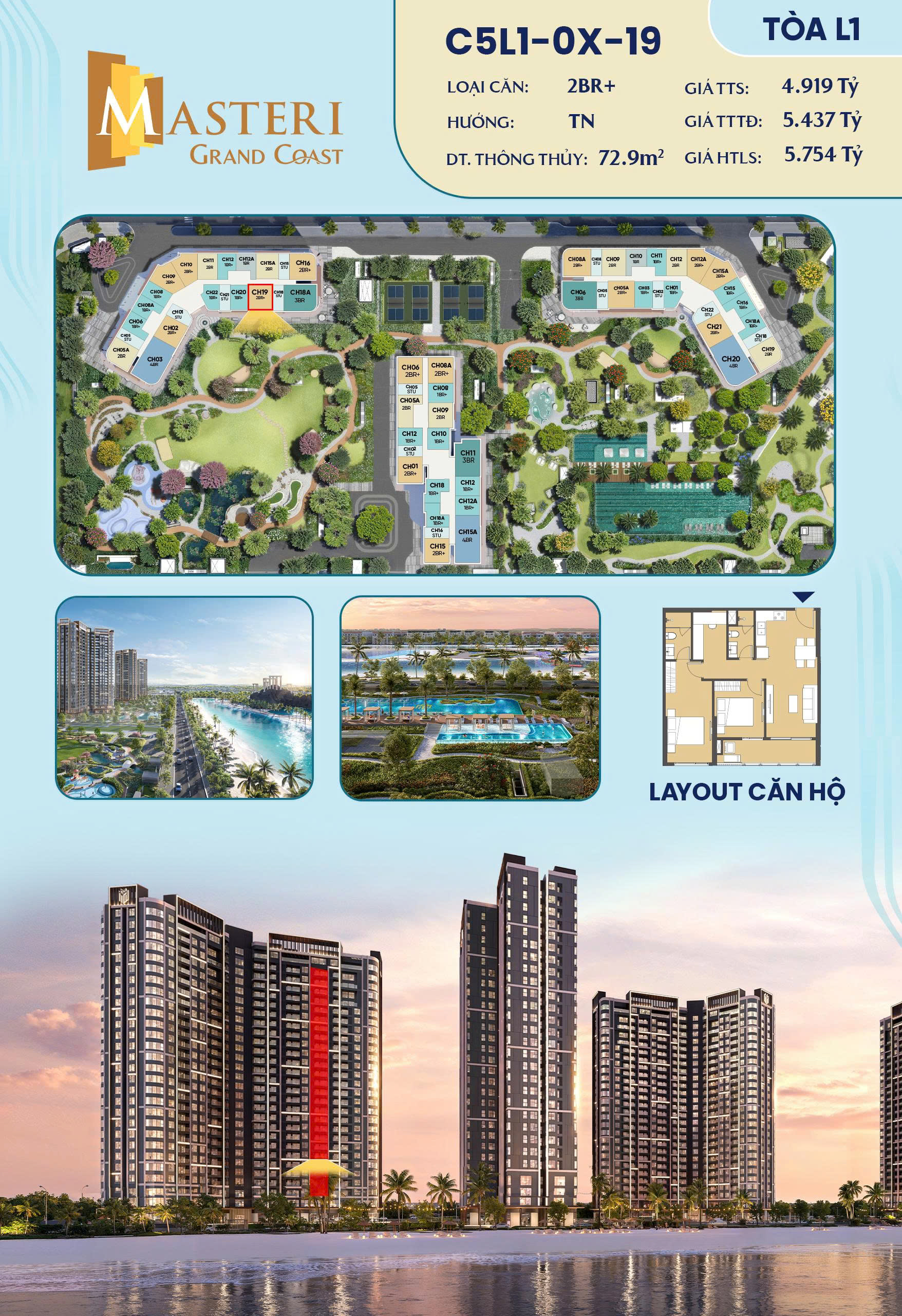 2 PHÒNG NGỦ – VIEW NỘI KHU & WONDER WAVE PARK | MASTERI GRAND COAST